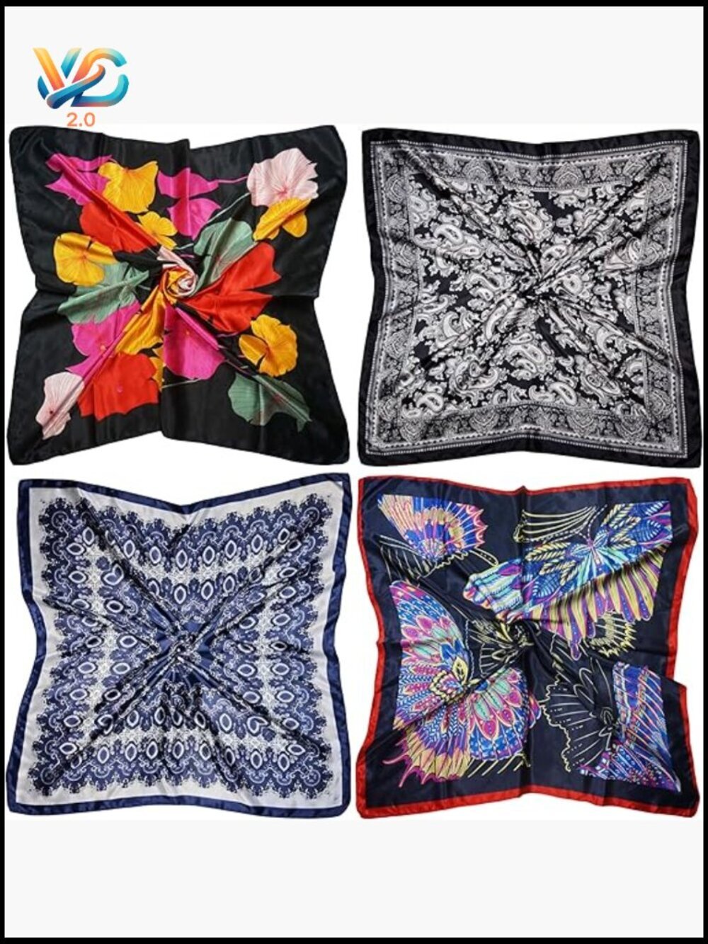 4 Piece Set Satin Square Scarves Neck Hair Head Scarf Bundle